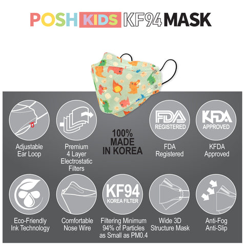 POSH KIDS KF94 Small Mask Little Dragons - Baby Green (KA15) POSH KIDS KF94 Small Mask Little Dragons - Baby Green (KA15)