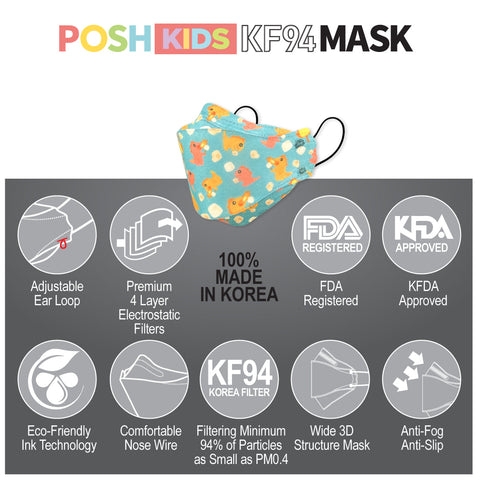 POSH KIDS KF94 Small Mask Little Dragons - Junior Green (KA16) POSH KIDS KF94 Small Mask Little Dragons - Junior Green (KA16)