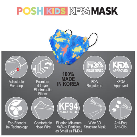 POSH KIDS KF94 Small Mask Little Dinos - Blue (KA18) POSH KIDS KF94 Small Mask Little Dinos - Blue (KA18)
