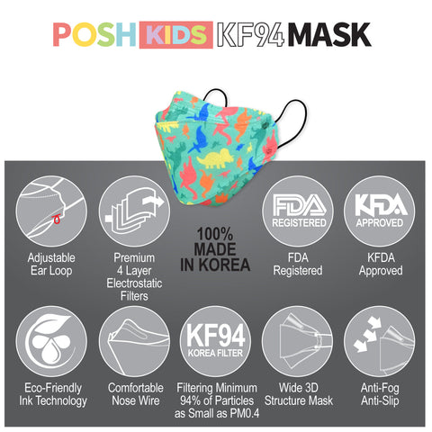 POSH KIDS KF94 Small Mask Little Dinos - Green (KA19) POSH KIDS KF94 Small Mask Little Dinos - Green (KA19)