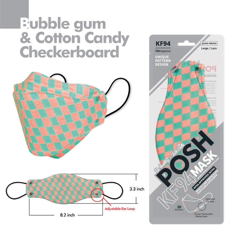 POSH KF94 Mask Bubble Gum and Cotton Candy Checkerboard (A08) POSH KF94 Mask Bubble Gum and Cotton Candy Checkerboard (A08)
