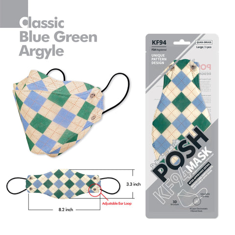 POSH KF94 Mask Classic Blue Green Argyle (A09) POSH KF94 Mask Classic Blue Green Argyle (A09)