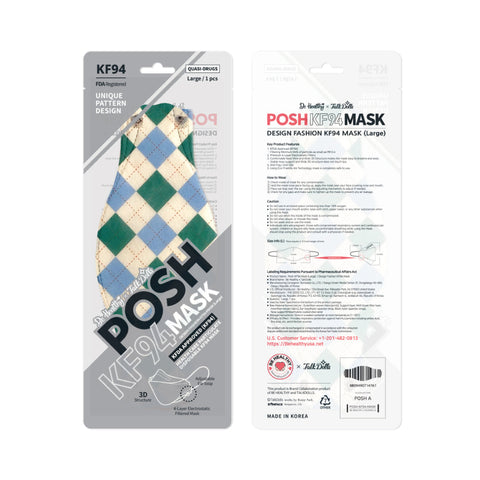 POSH KF94 Mask Classic Blue Green Argyle (A09) POSH KF94 Mask Classic Blue Green Argyle (A09)